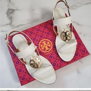 Tory Burch Miller Slingback Sandals Size 8 Bleach Gold Leather 71844
